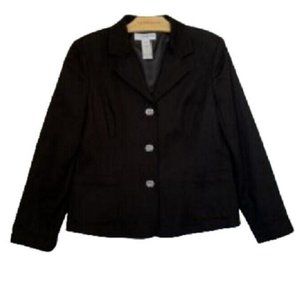 Sag Harbor Size 12 Stretch Black Blazer Jacket Padded Shoulder Flower Buttons